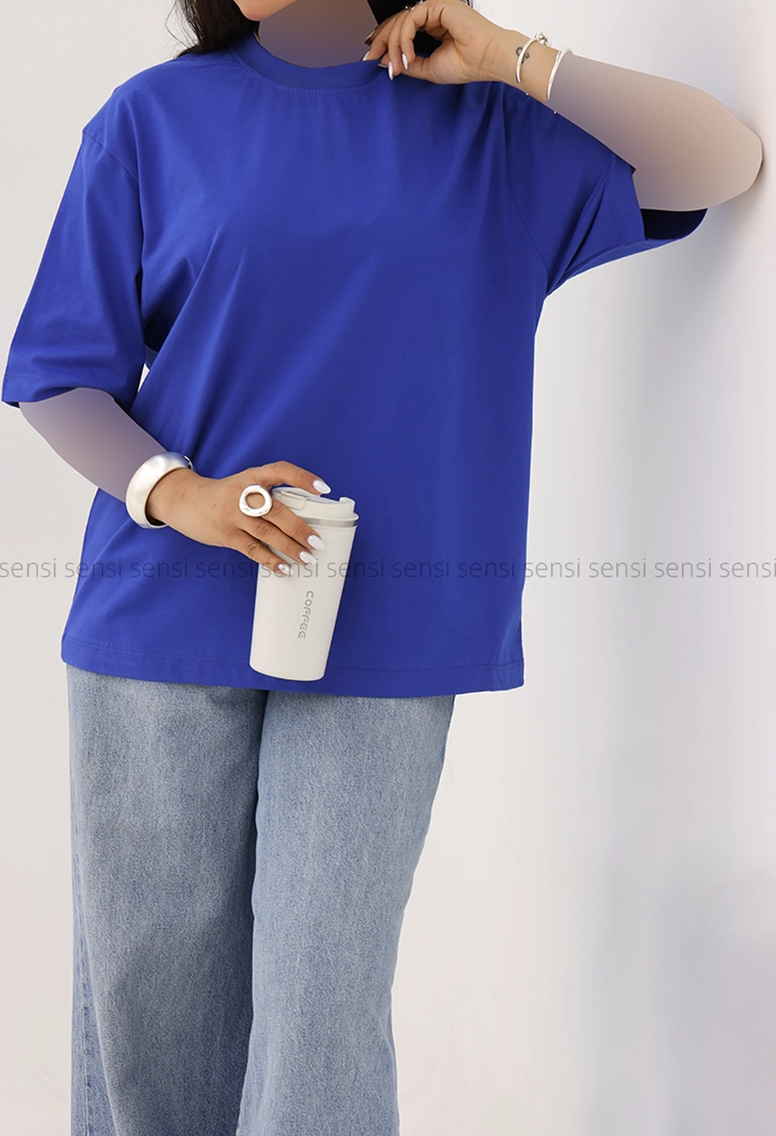 تیشرت زنانه باکسی رنگی پنبه کد1005862